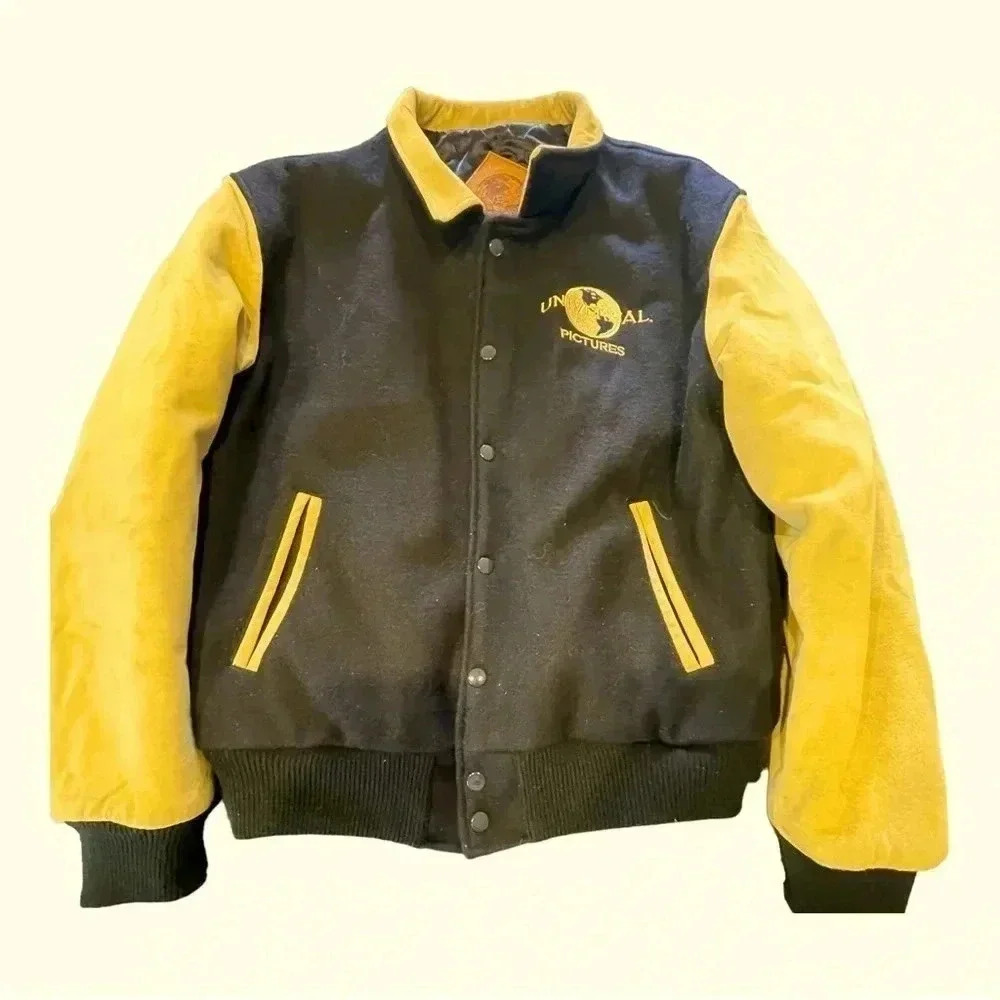 Vintage 90s Universal Studios Wool Leather Varsity Jacket Adult Sz M